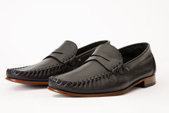 The Eregli Black Leather Penny Loafer Shoe - Vinci Leather