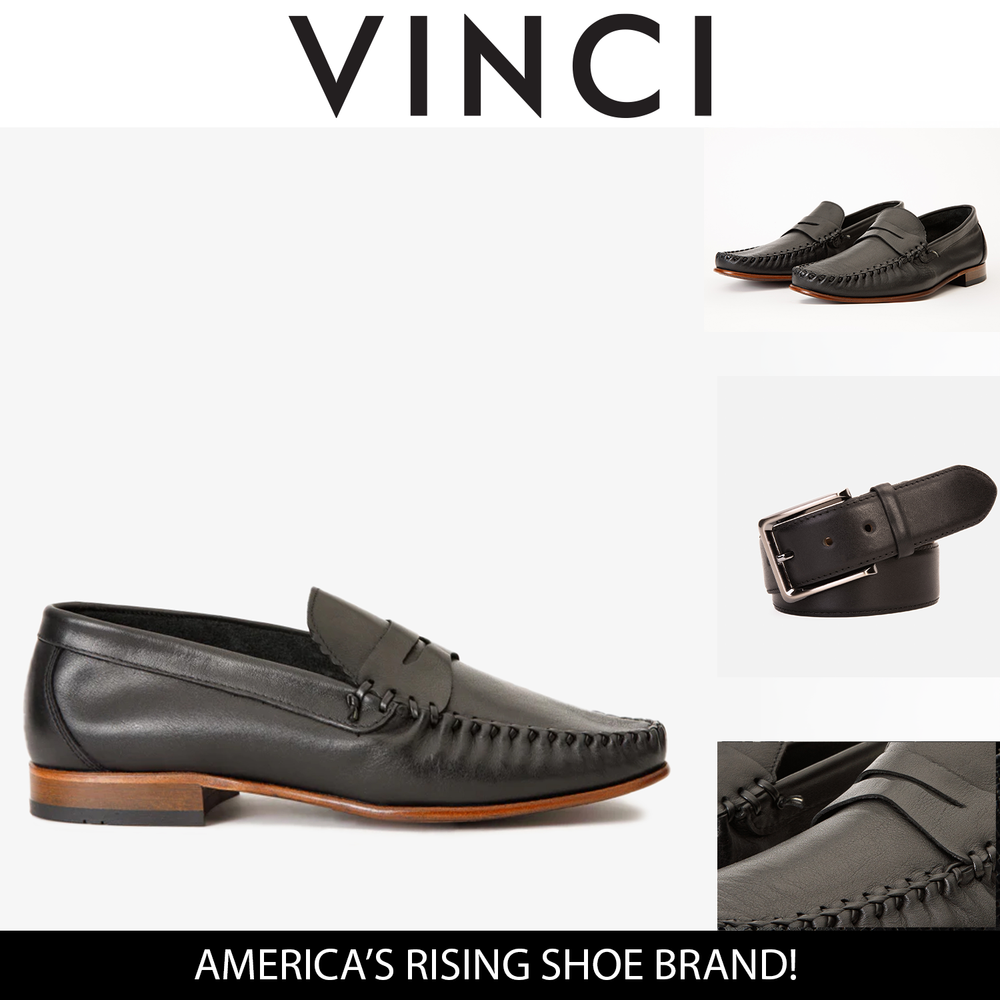 The Eregli Black Leather Penny Loafer Shoe - Vinci Leather
