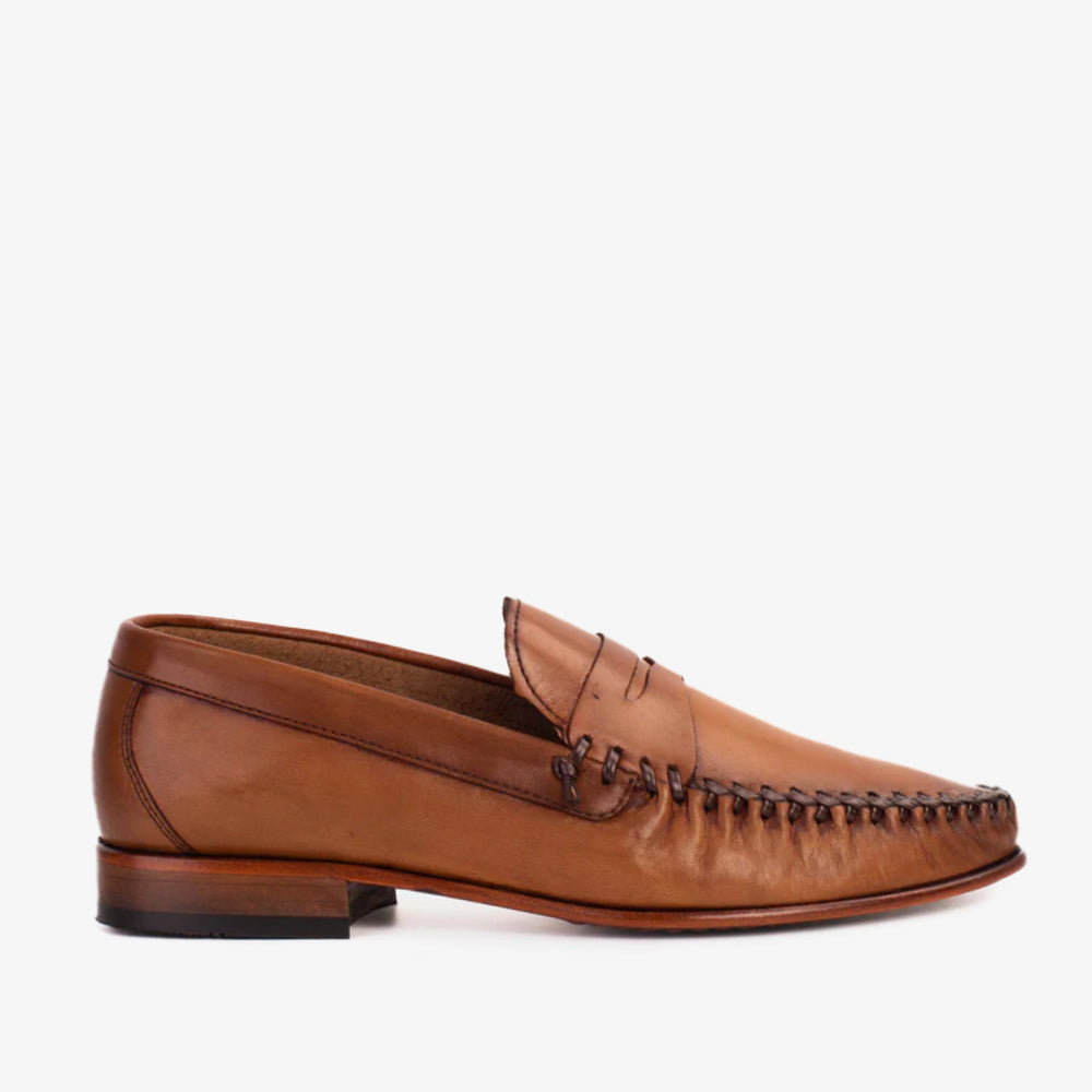 The Eregli Tan Leather Penny Loafer Shoe - Vinci Leather
