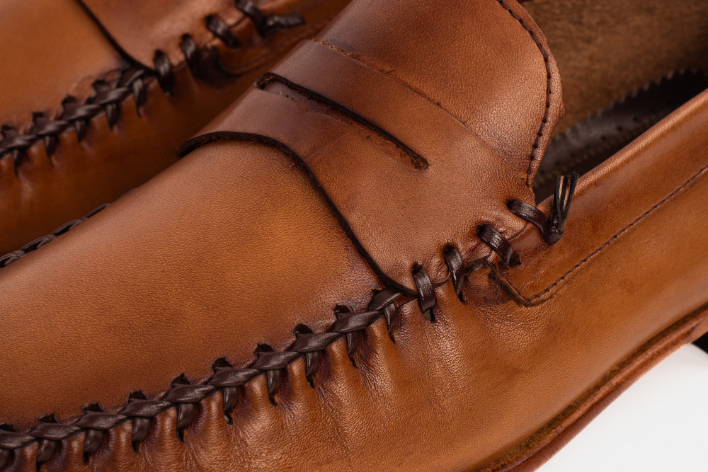 The Eregli Tan Leather Penny Loafer Shoe - Vinci Leather