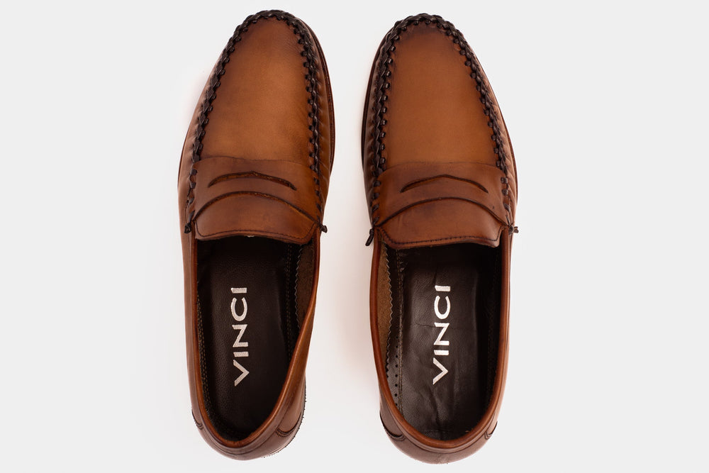 The Eregli Tan Leather Penny Loafer Shoe - Vinci Leather