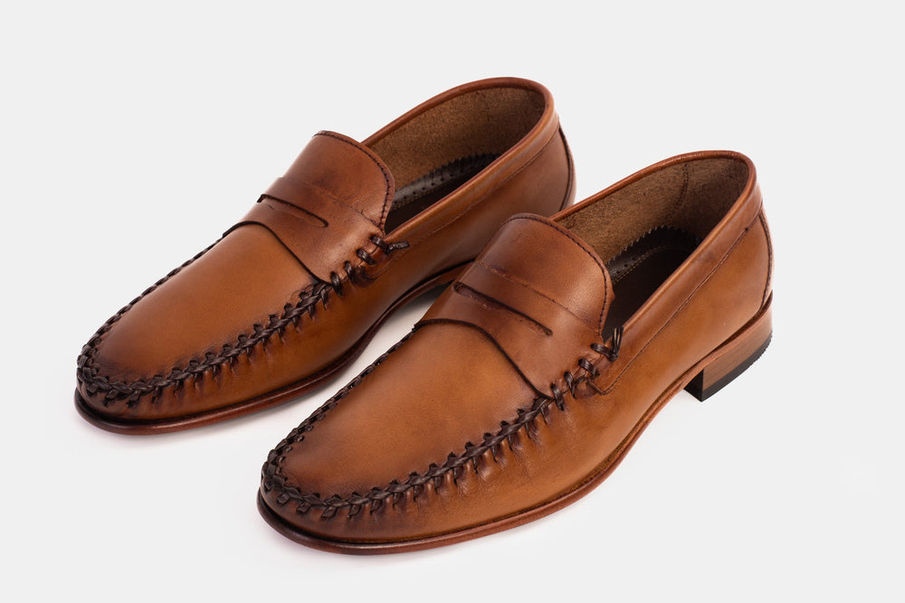 The Eregli Tan Leather Penny Loafer Shoe - Vinci Leather