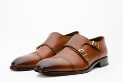 The Essen Brown Cap Toe Double Monk Strap Shoe - Vinci Leather