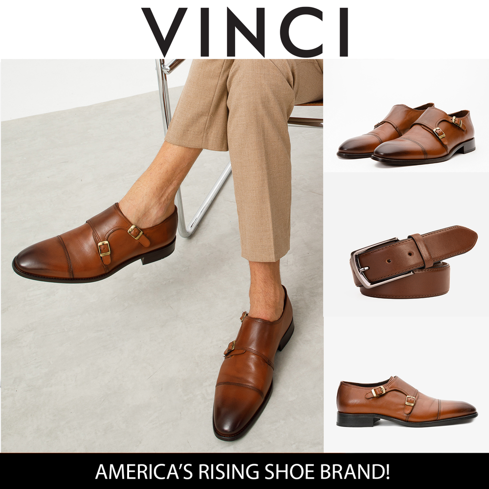 The Essen Brown Cap Toe Double Monk Strap Shoe - Vinci Leather