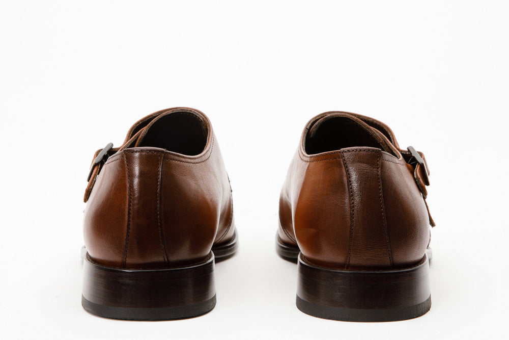 The Essen Brown Cap Toe Double Monk Strap Shoe - Vinci Leather