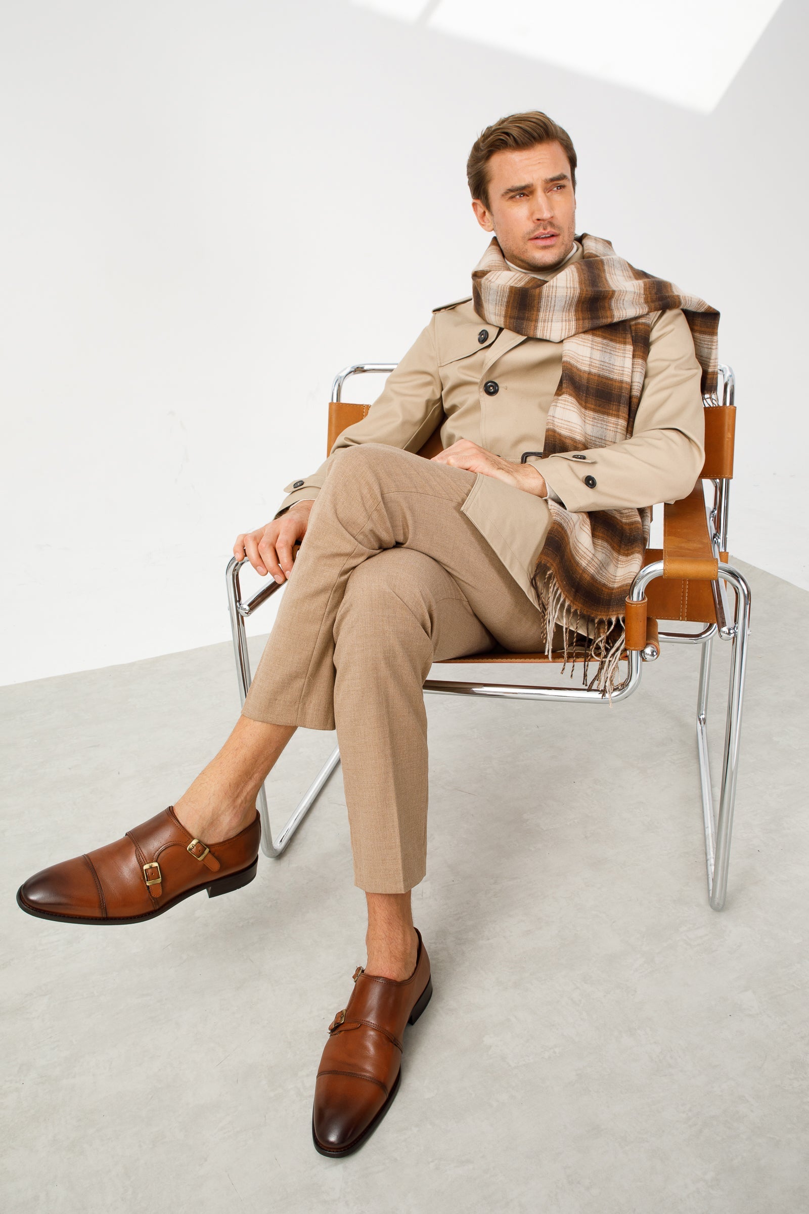 The Essen Brown Cap Toe Double Monk Strap Shoe - Vinci Leather