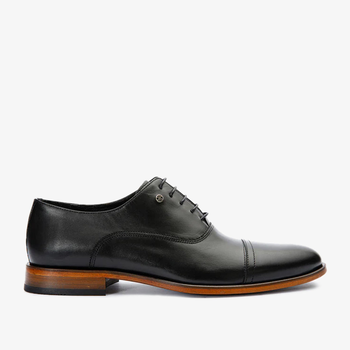 The Gambaha Black Leather Quarter Brogue Cap Toe Oxford Shoe - Vinci Leather