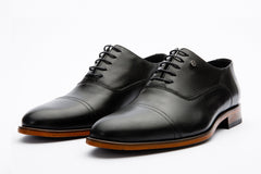 The Gambaha Black Leather Quarter Brogue Cap Toe Oxford Shoe - Vinci Leather