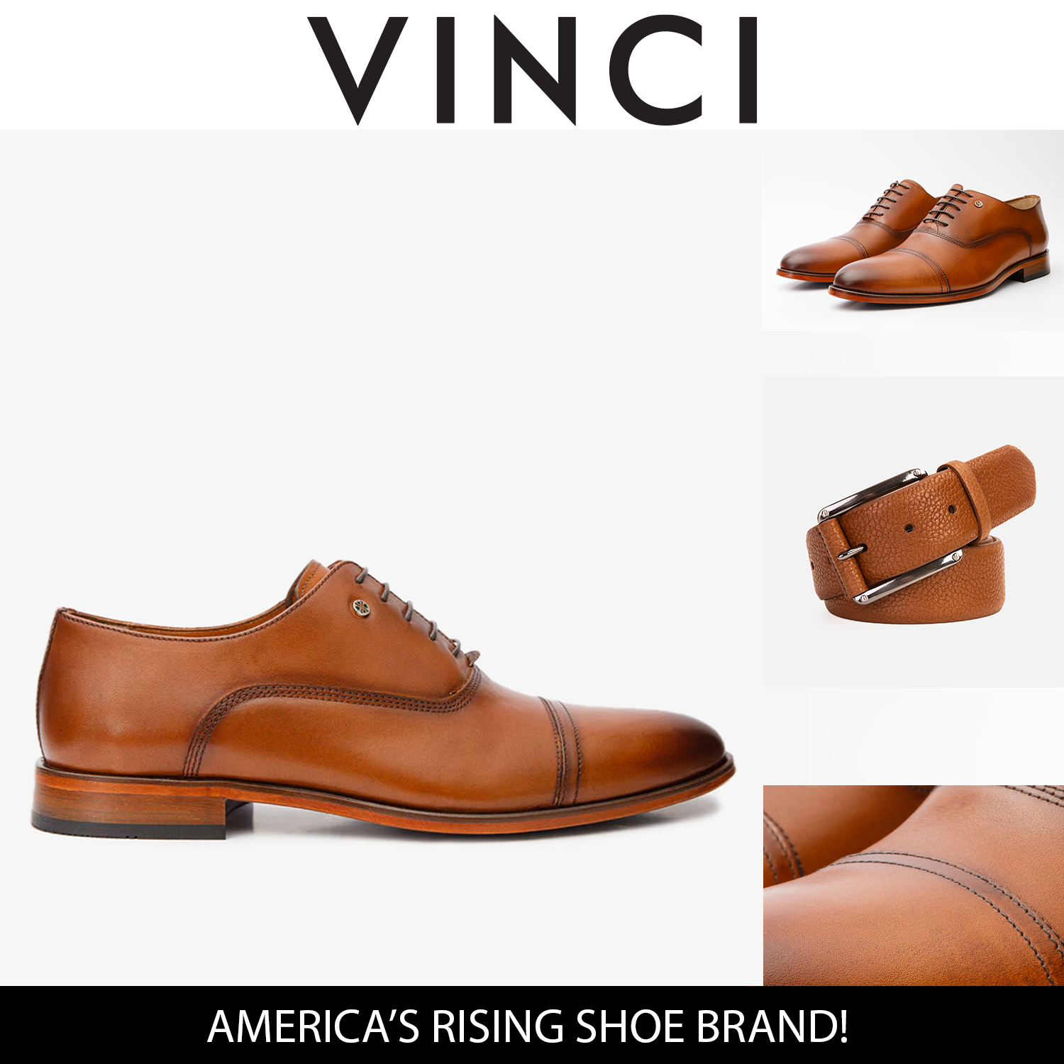 The Gambaha Tan Leather Quarter Brogue Cap Toe Oxford Shoe - Vinci Leather