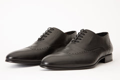 The Roma Black Leather Wingtip Oxford Shoe - Vinci Leather