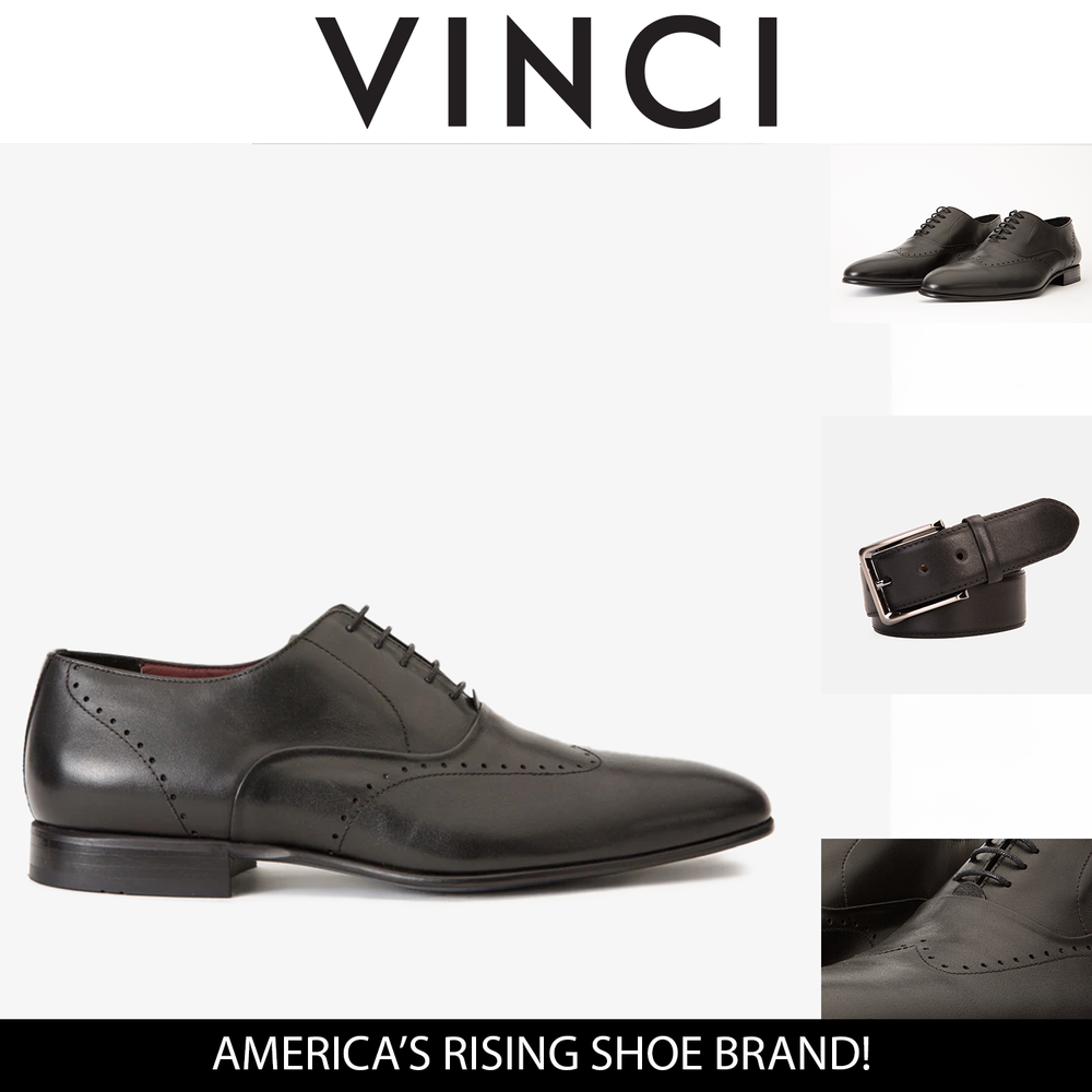 The Roma Black Leather Wingtip Oxford Shoe - Vinci Leather
