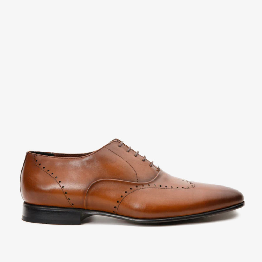 The Roma Tan Leather Wingtip Oxford Shoe - Vinci Leather