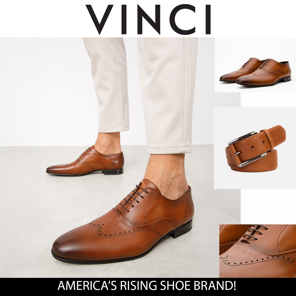 The Roma Tan Leather Wingtip Oxford Shoe - Vinci Leather
