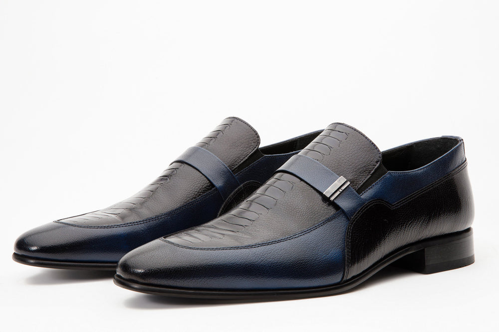 The Kazablanka Navy Leather Bit Loafer  Shoe - Vinci Leather