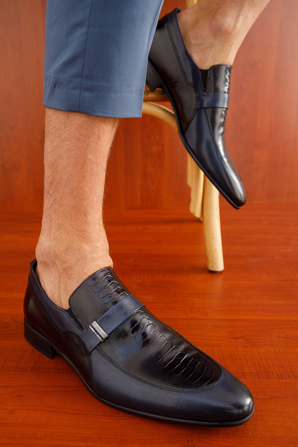 The Kazablanka Navy Leather Bit Loafer  Shoe - Vinci Leather