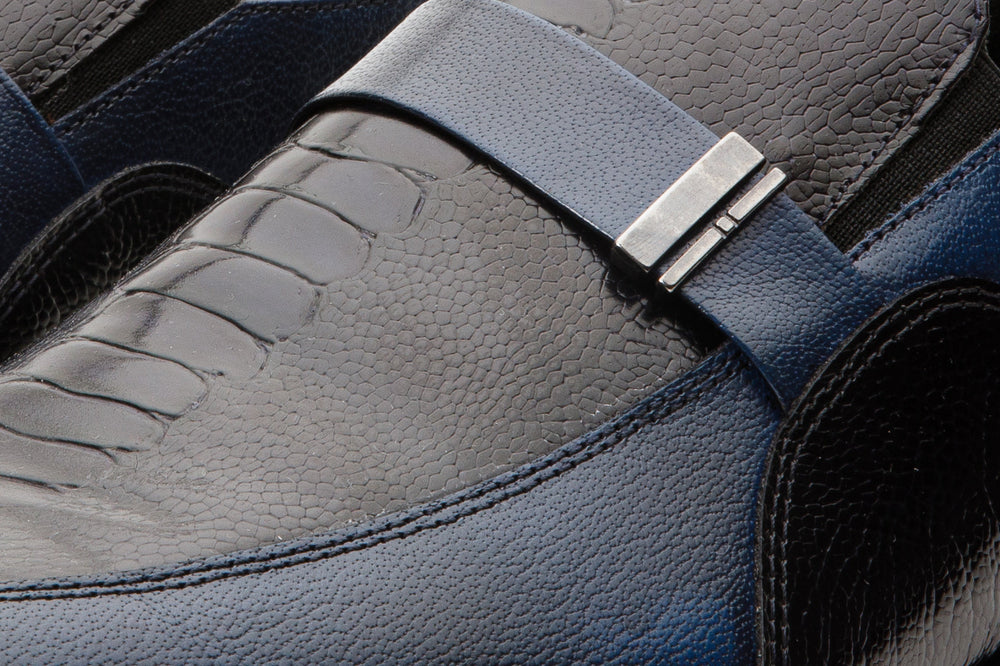 The Kazablanka Navy Leather Bit Loafer  Shoe - Vinci Leather