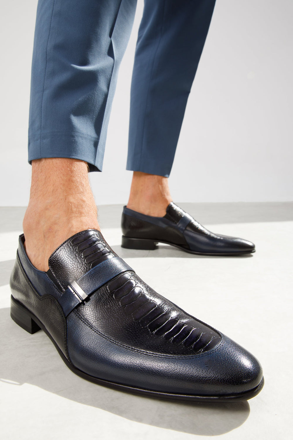 The Kazablanka Navy Leather Bit Loafer  Shoe - Vinci Leather