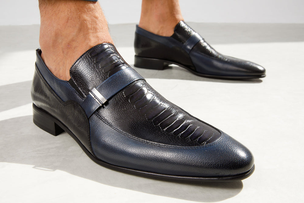 The Kazablanka Navy Leather Bit Loafer  Shoe - Vinci Leather