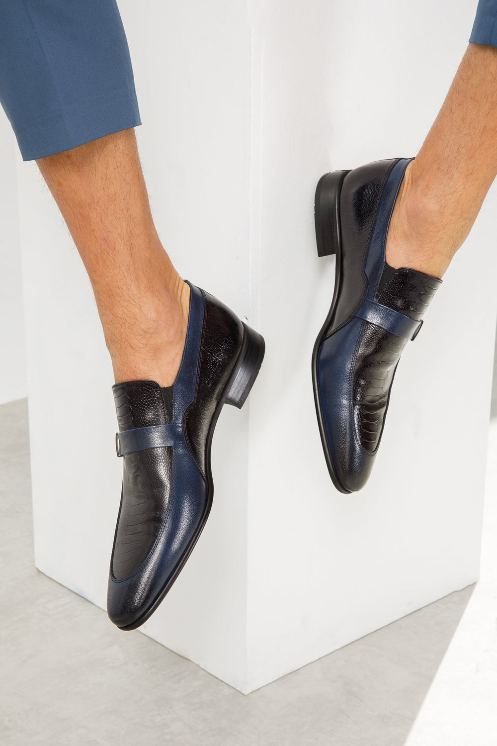 The Kazablanka Navy Leather Bit Loafer  Shoe - Vinci Leather